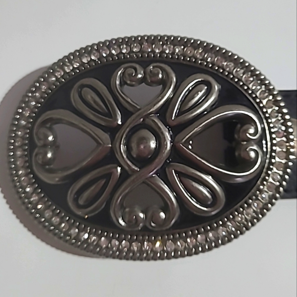 Linea Pelle black leather belt with silver toned large front buckle